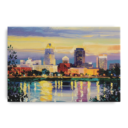 Greensboro Cityscape Panorama - Canvas Wall Art