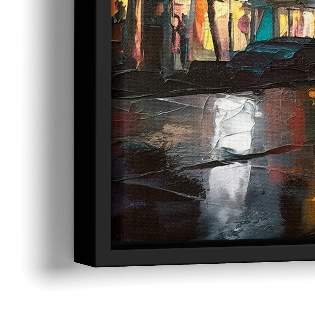 Miami Ocean Drive Lights - Close-Up Black Frame Canvas