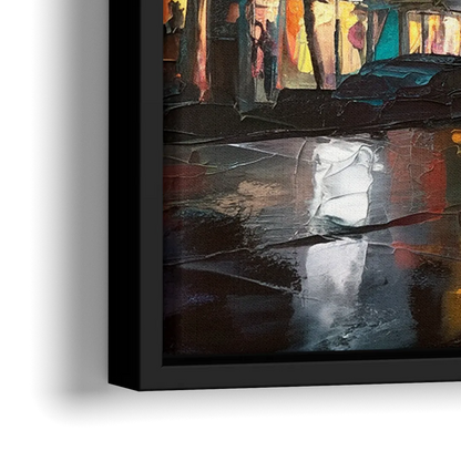 Miami Ocean Drive Lights - Close-Up Black Frame Canvas