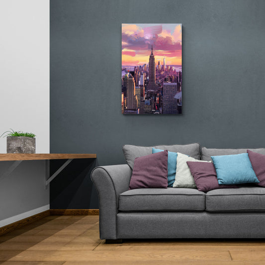 New York City Sunset Over Skyline - Canvas Wall Art Living Room
