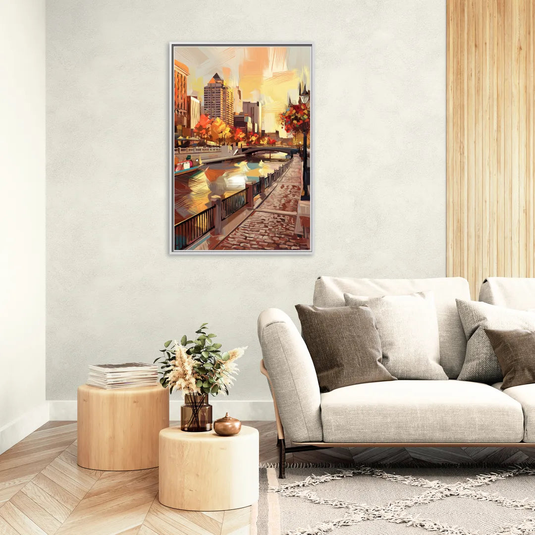 Milwaukee Riverwalk Views - Living Room White Frame Canvas