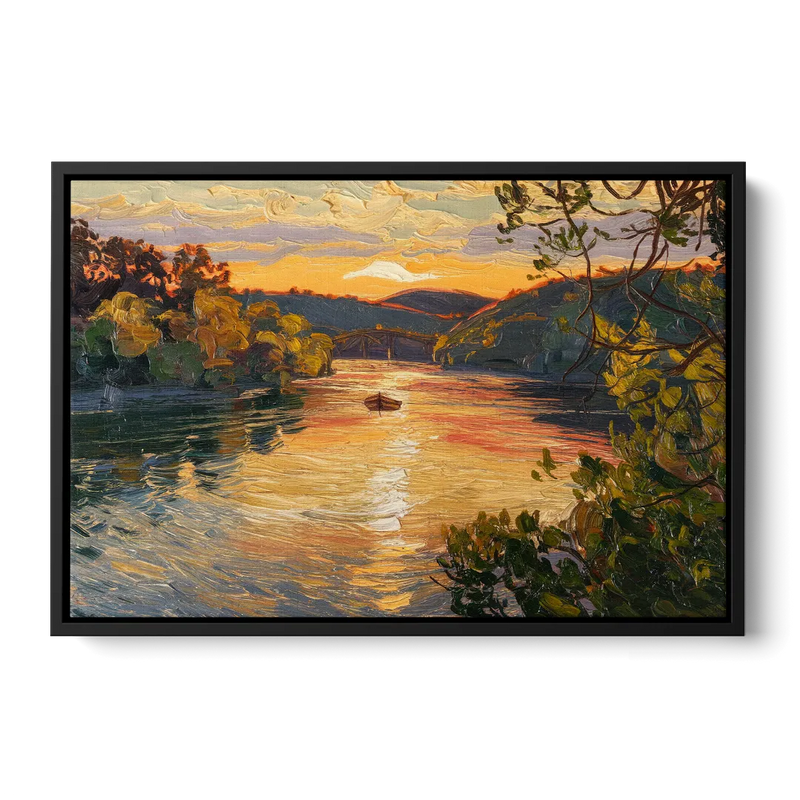 New Hope Delaware River Sunset - Black Frame Canvas