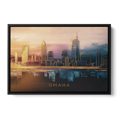 Omaha City Skyline - Black Frame Canvas