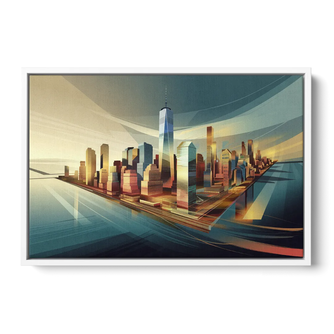 New York City Financial District - White Frame Canvas