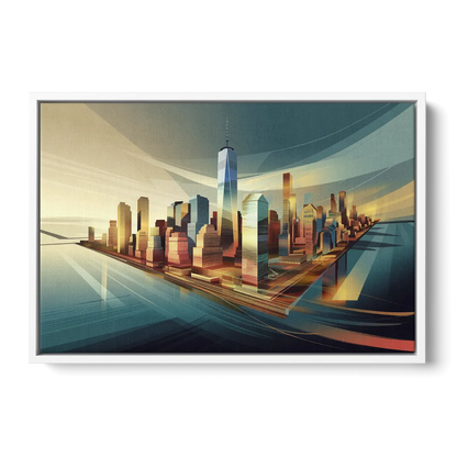 New York City Financial District - White Frame Canvas