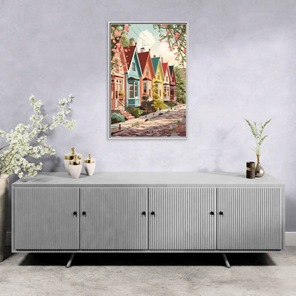 Greensboro Vibrant Neighborhoods - Living Room White Frame Canvas