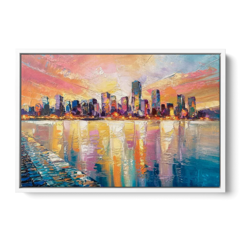 Boston Harbor Sunrise - White Frame Canvas