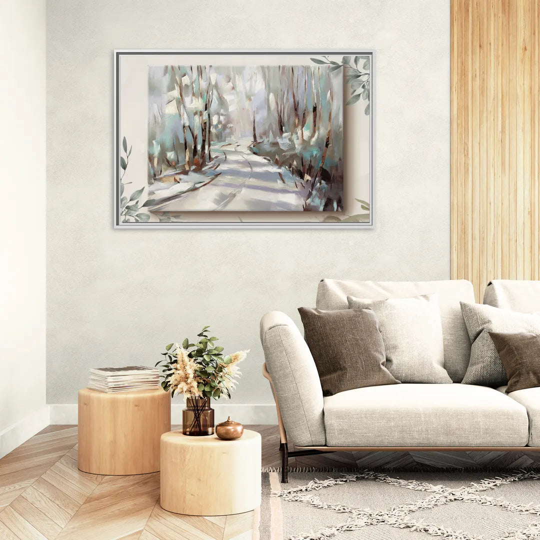 Sitka Tree Lined Trails - Living Room White Frame Canvas