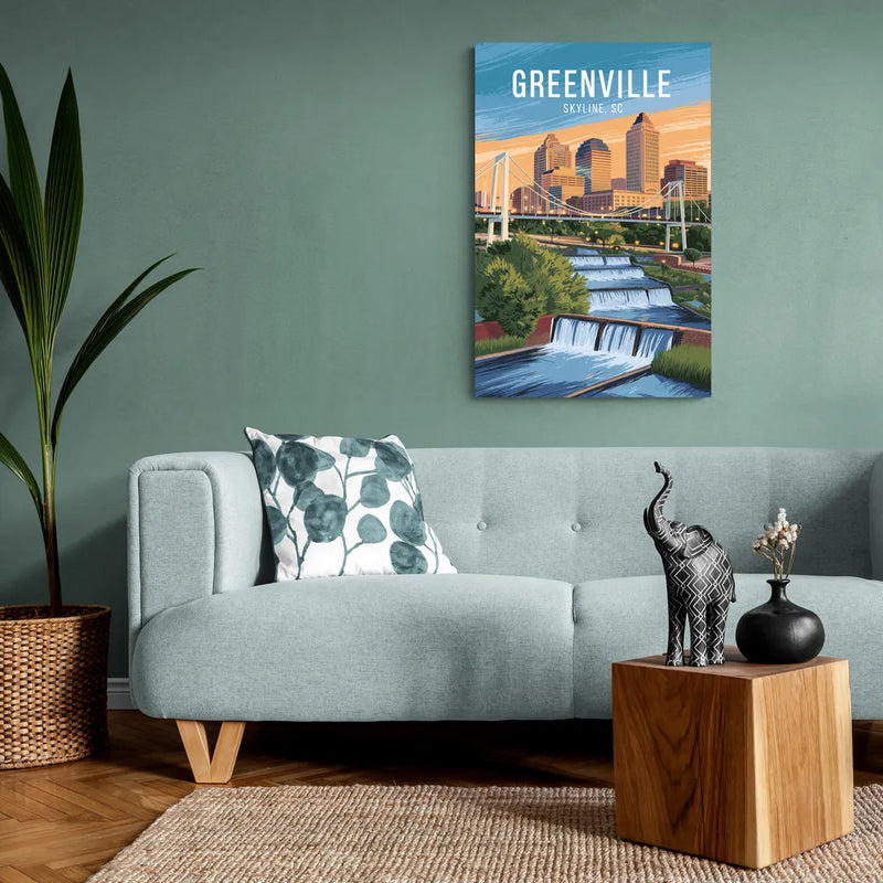Greenville Skyline at Sunset - Canvas Wall Art Living Room