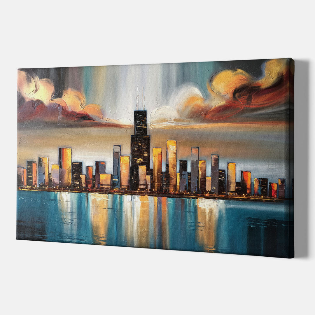 Chicago Skyline With Willis Tower - Canvas Wall Art Indoor