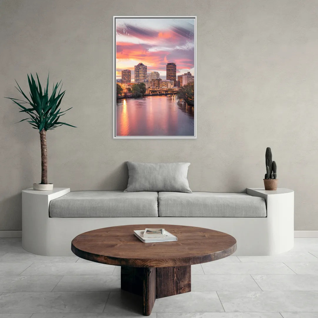 Richmond Skyline Sunset - Living Room White Frame Canvas