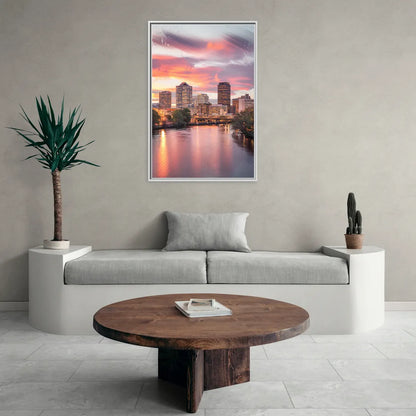 Richmond Skyline Sunset - Living Room White Frame Canvas