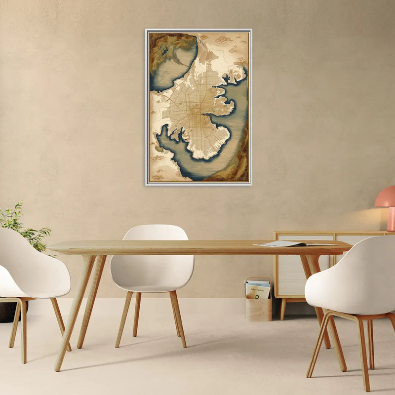 Charleston Map Design - Living Room White Frame Canvas