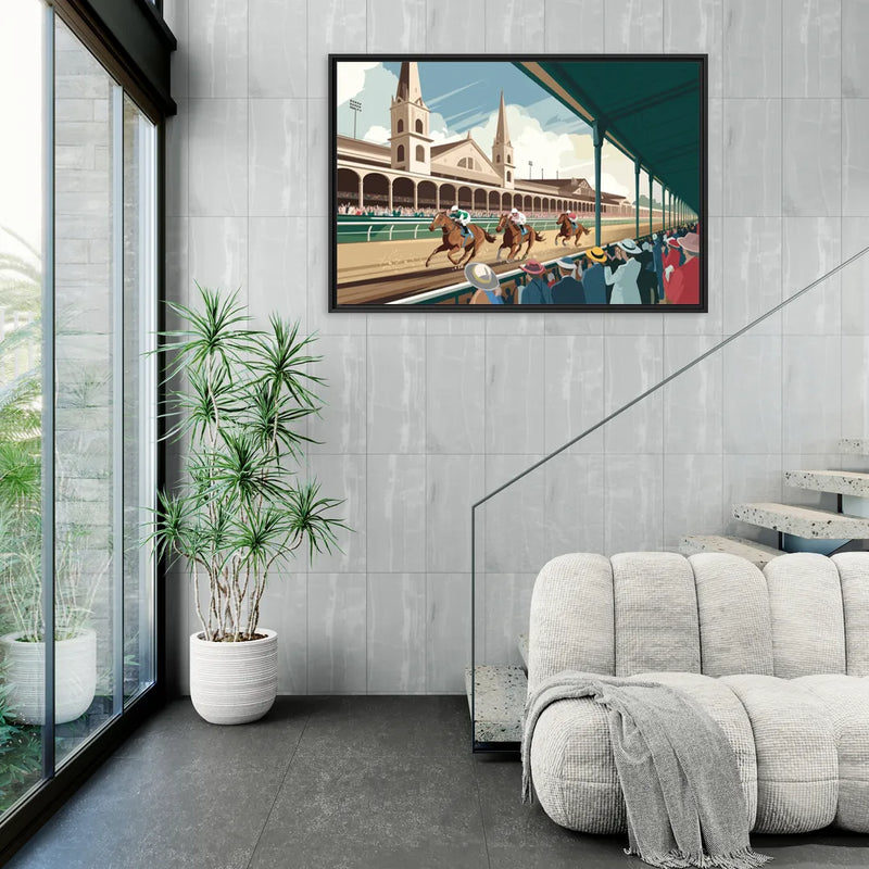 Louisville Churchill Downs Scene - Living Room Black Frame Canvas