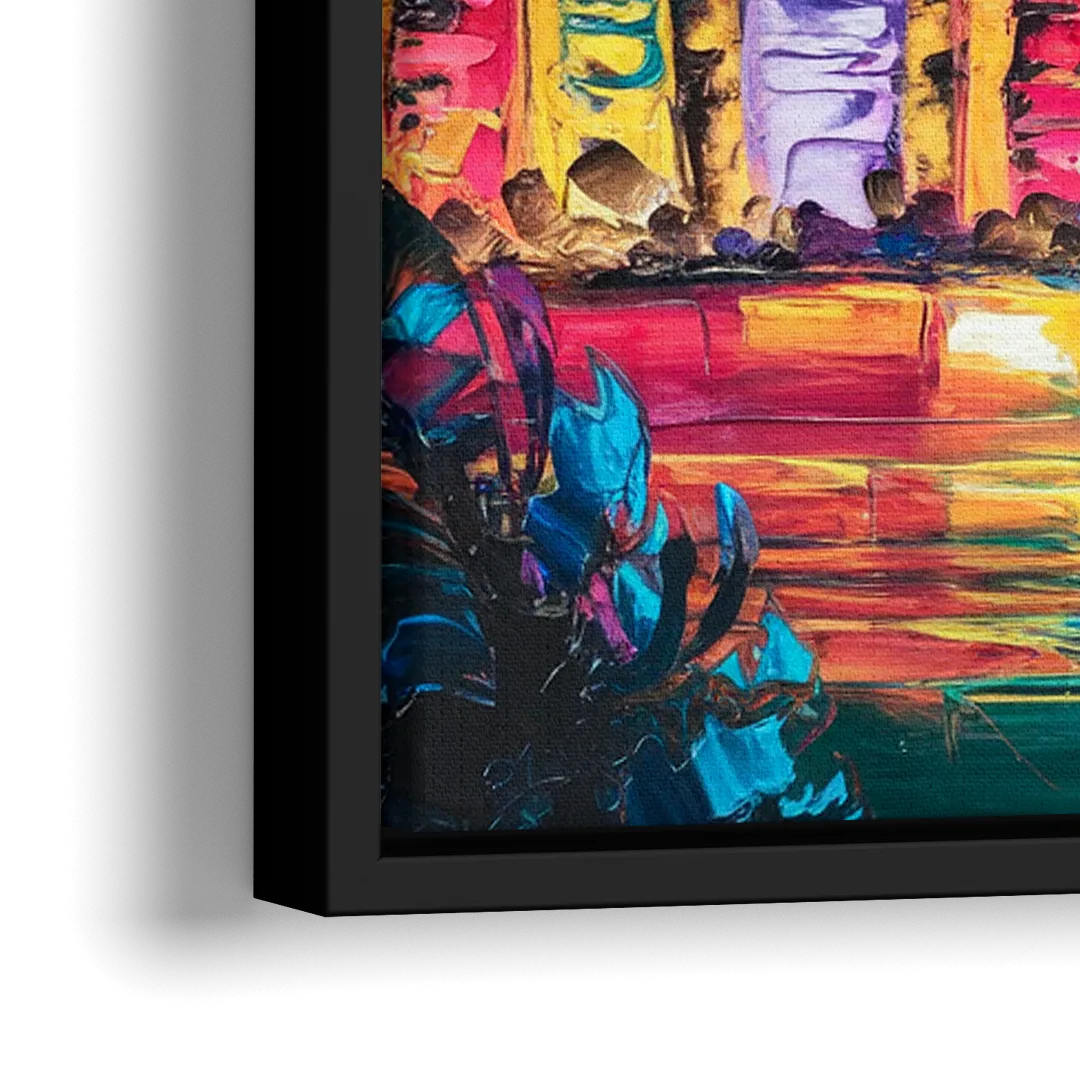 Miami Skyline Reflection - Close-Up Black Frame Canvas