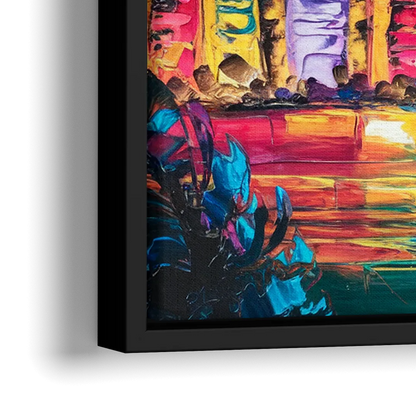 Miami Skyline Reflection - Close-Up Black Frame Canvas