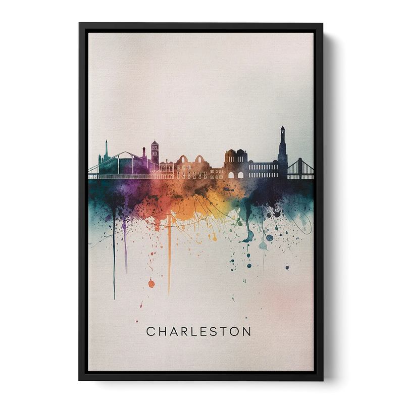 Charleston Historic Skyline - Black Frame Canvas