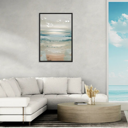 Seaside Blue Horizon - Living Room Black Frame Canvas