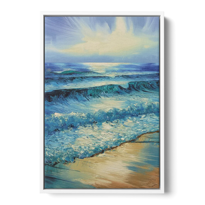 Honolulu Ocean Waves Scene - White Frame Canvas