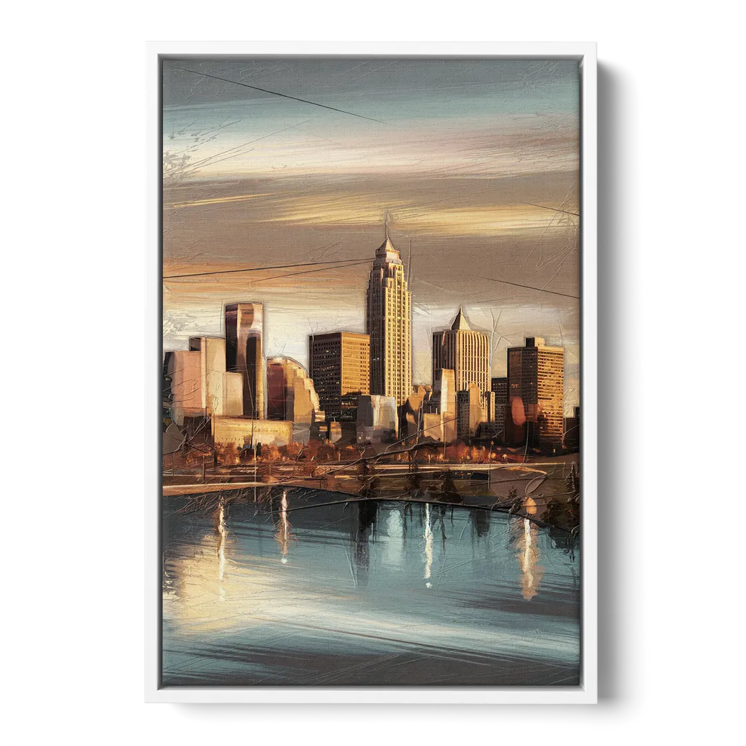 Des Moines Skyline Panorama - White Frame Canvas