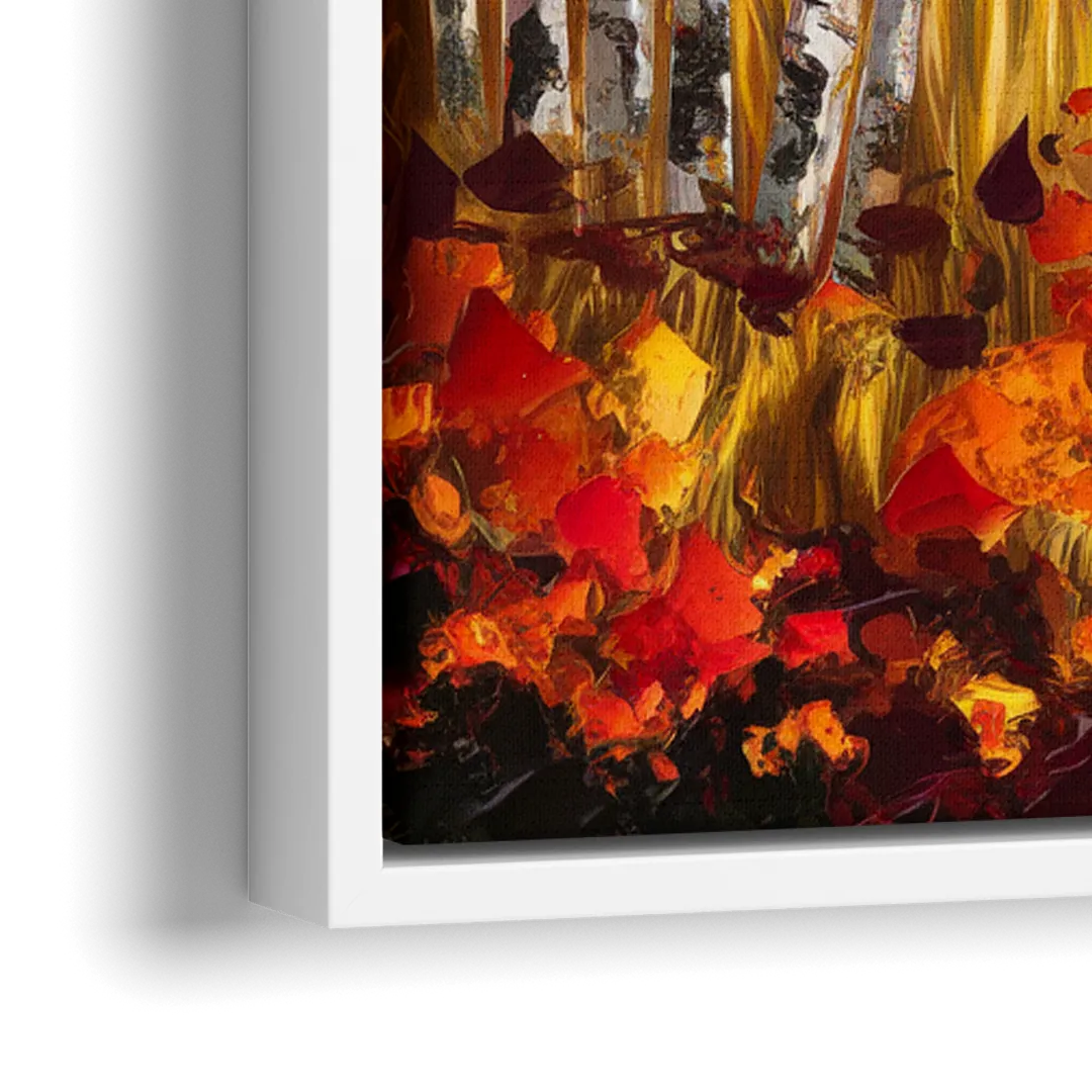 Aspen Forest in Autumn - Close-Up White Frame Canvas