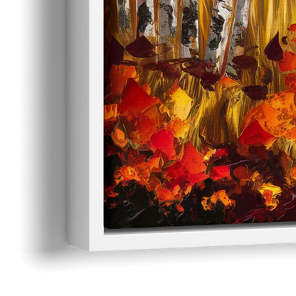 Aspen Forest in Autumn - Close-Up White Frame Canvas