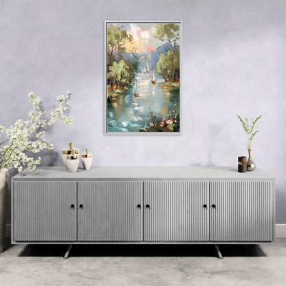 Eugene Riverfront Views - Living Room White Frame Canvas