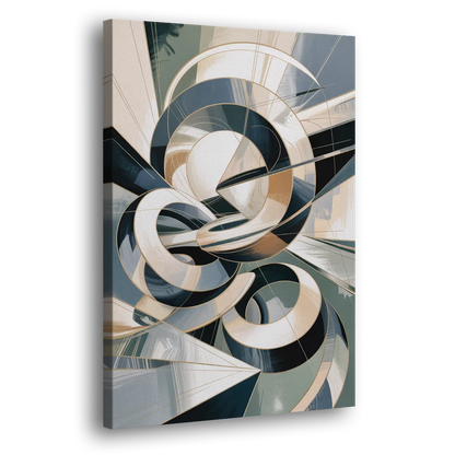 Interwoven Geometric Forms Grey and White Abstract - Canvas Print Art Sides