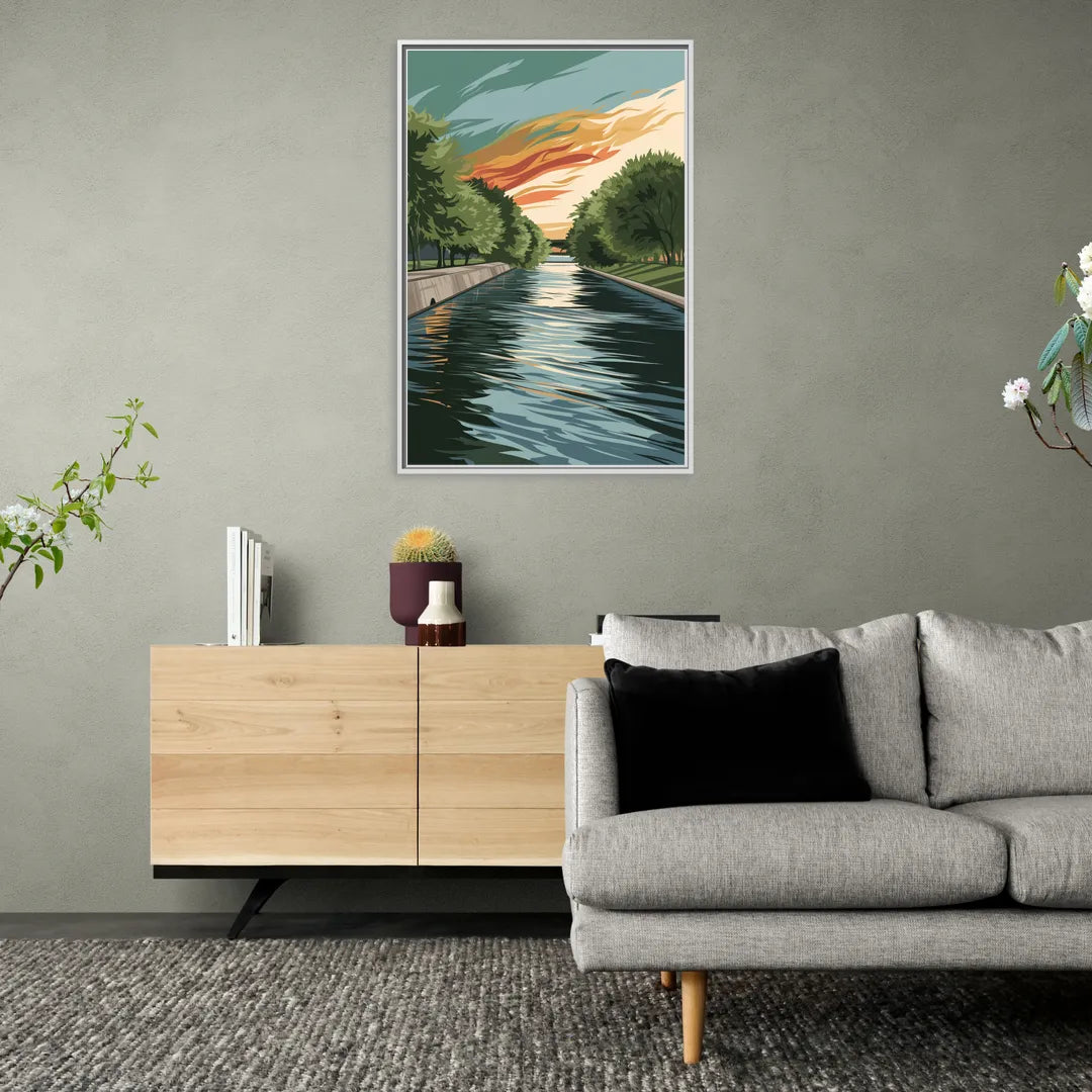 Tulsa Riverfront Views - Living Room White Frame Canvas