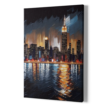 New York City Skyline by Nightfall Hudson - Canvas Print Art Sides