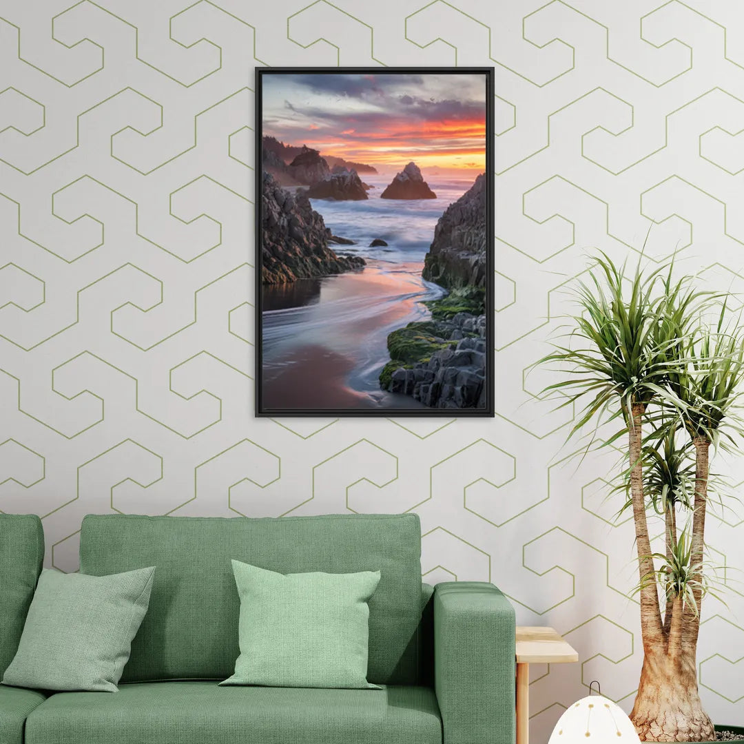 Bandon Rocky Shoreline - Living Room Black Frame Canvas