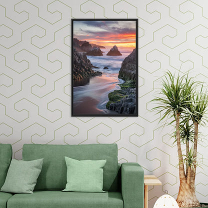 Bandon Rocky Shoreline - Living Room Black Frame Canvas