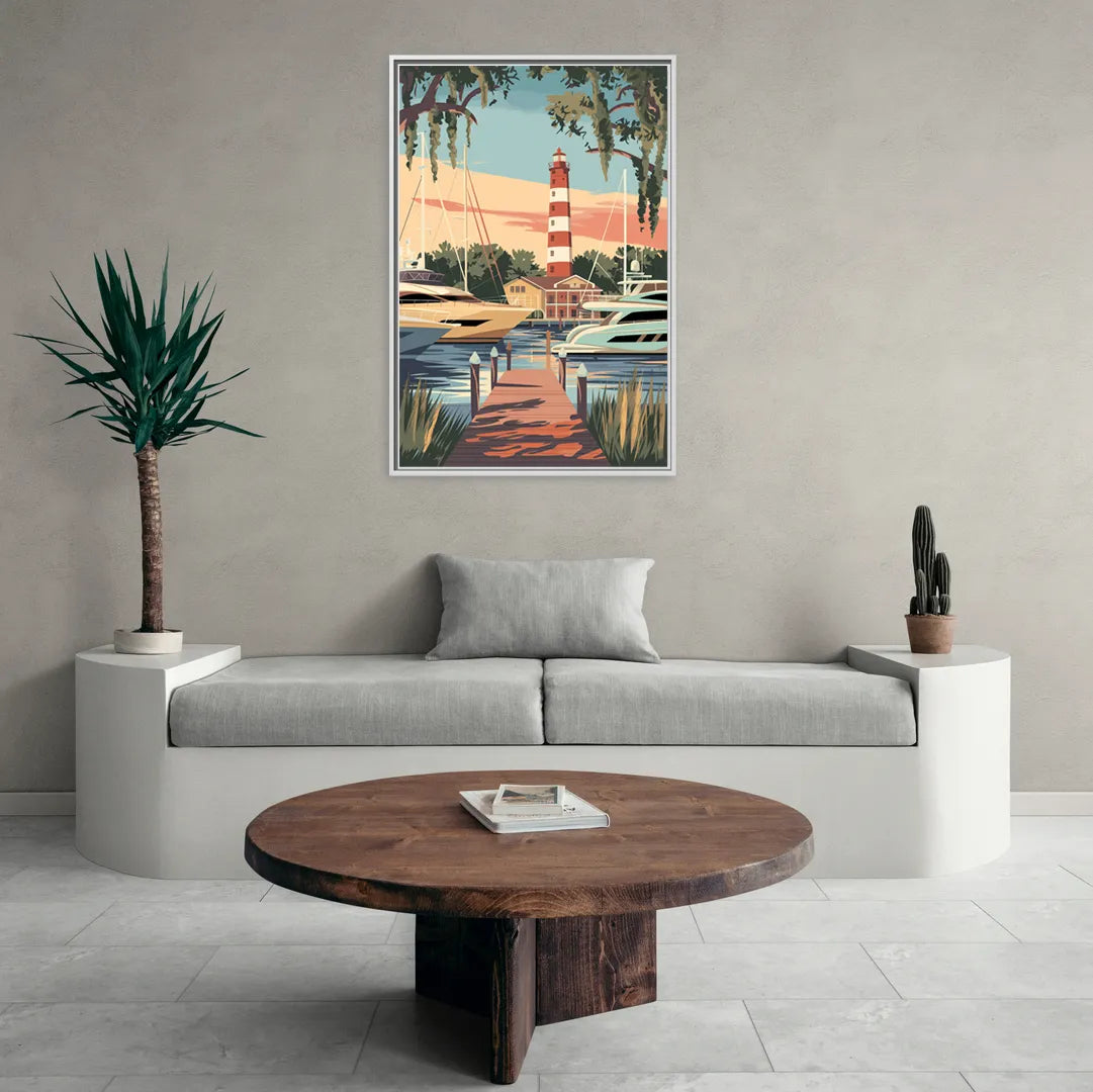 Hilton Head Island Harbour Town Marina - Living Room White Frame Canvas