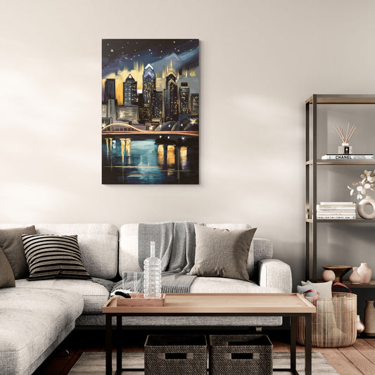Philadelphia Skyline at Night - Canvas Wall Art Living Room