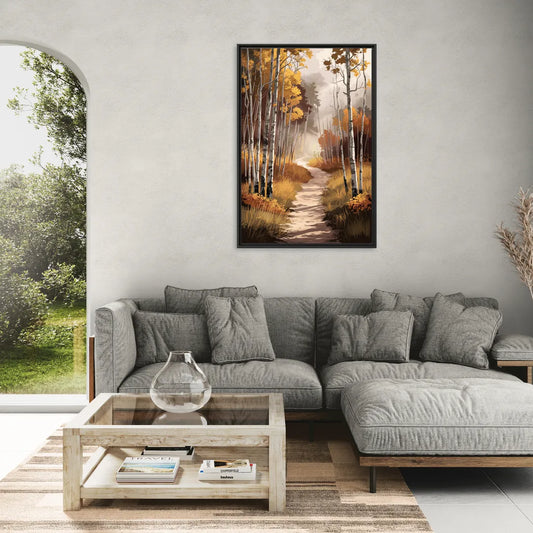 Aspen Serene Forest Path - Living Room Black Frame Canvas