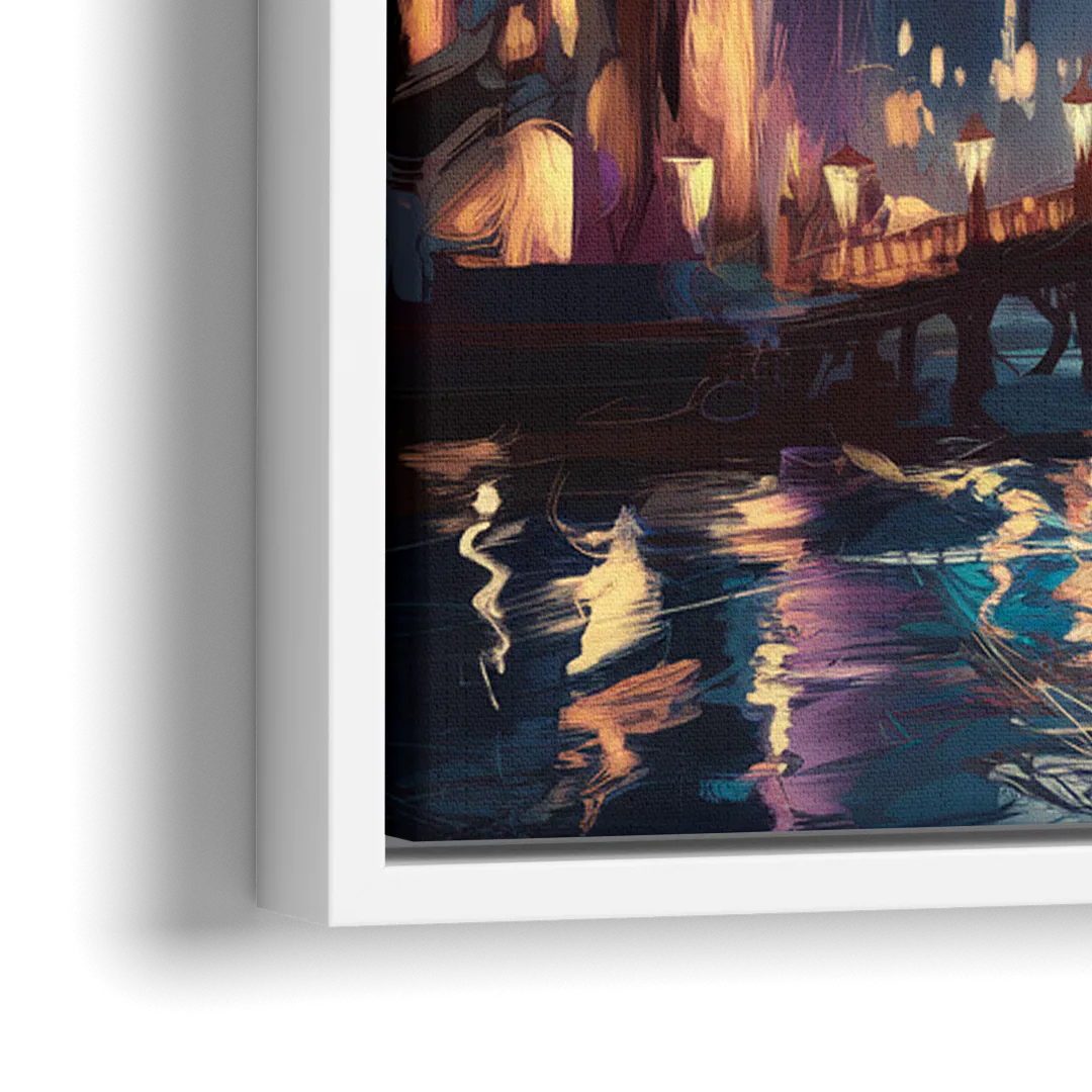 Mobile Nightscape Glow - Close-Up White Frame Canvas