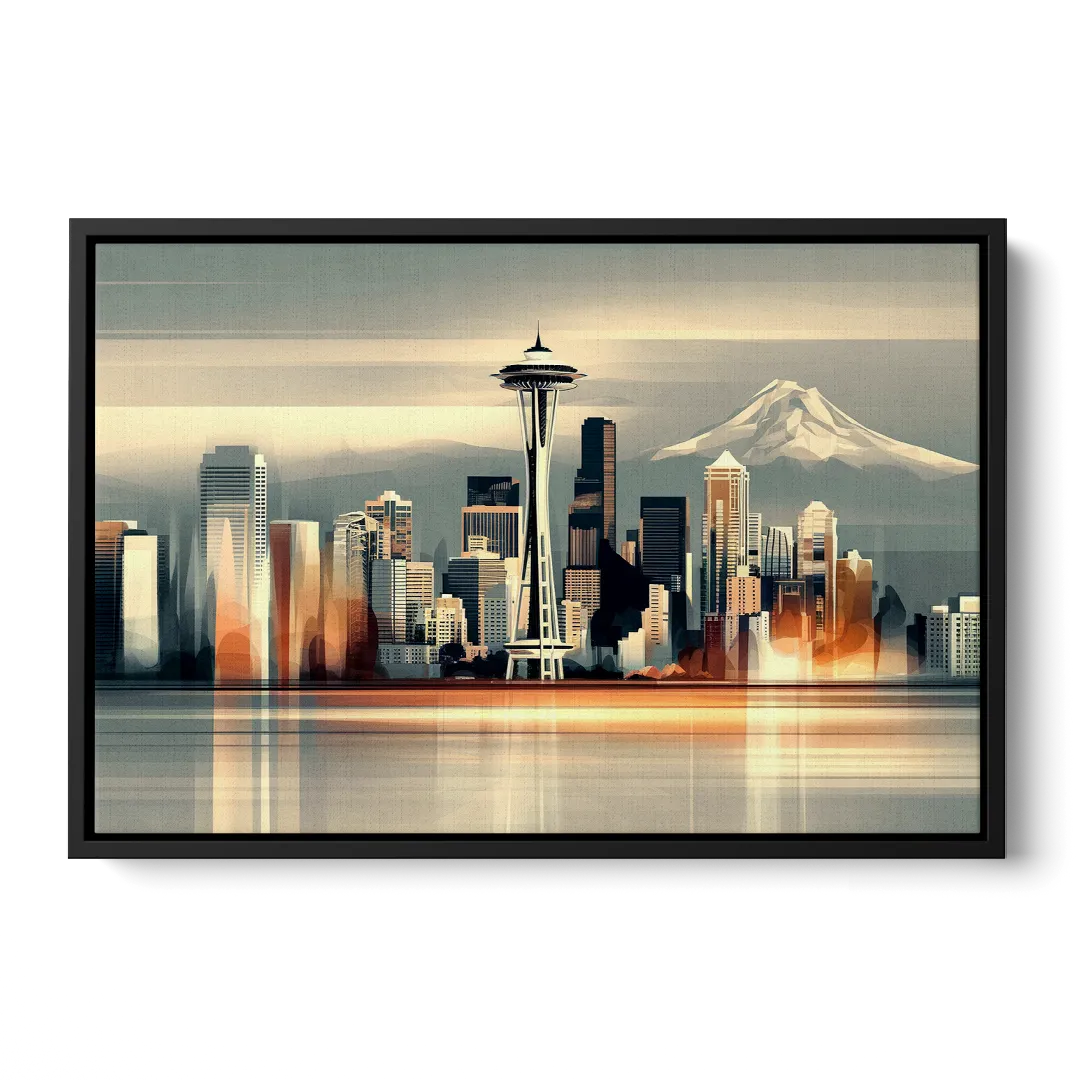 Seattle Urban Landscape - Black Frame Canvas