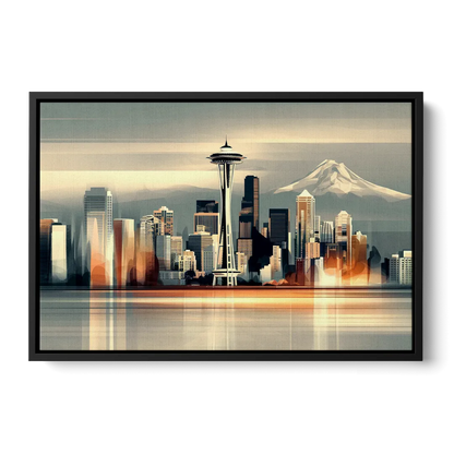 Seattle Urban Landscape - Black Frame Canvas