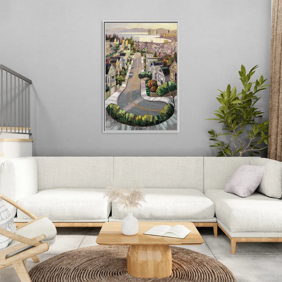 San Francisco Lombard Street Icon - Living Room White Frame Canvas