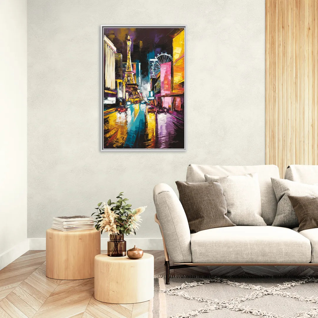 Las Vegas Downtown Energy - Living Room White Frame Canvas