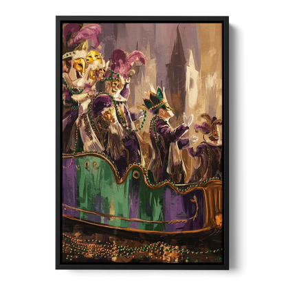 New Orleans Mardi Gras Parade - Black Frame Canvas