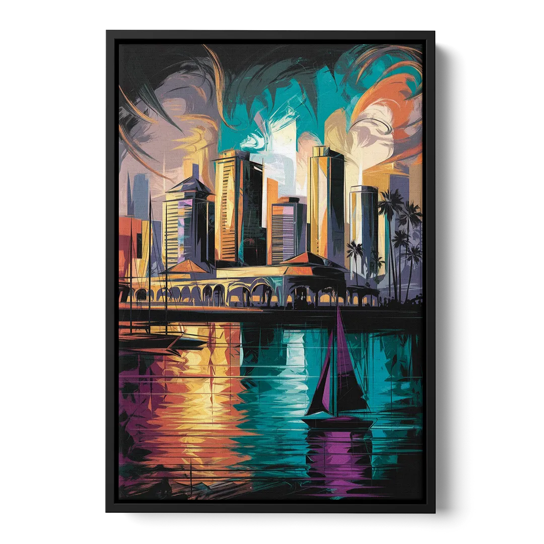 Corpus Christi Downtown Scene - Black Frame Canvas