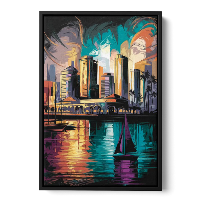 Corpus Christi Downtown Scene - Black Frame Canvas