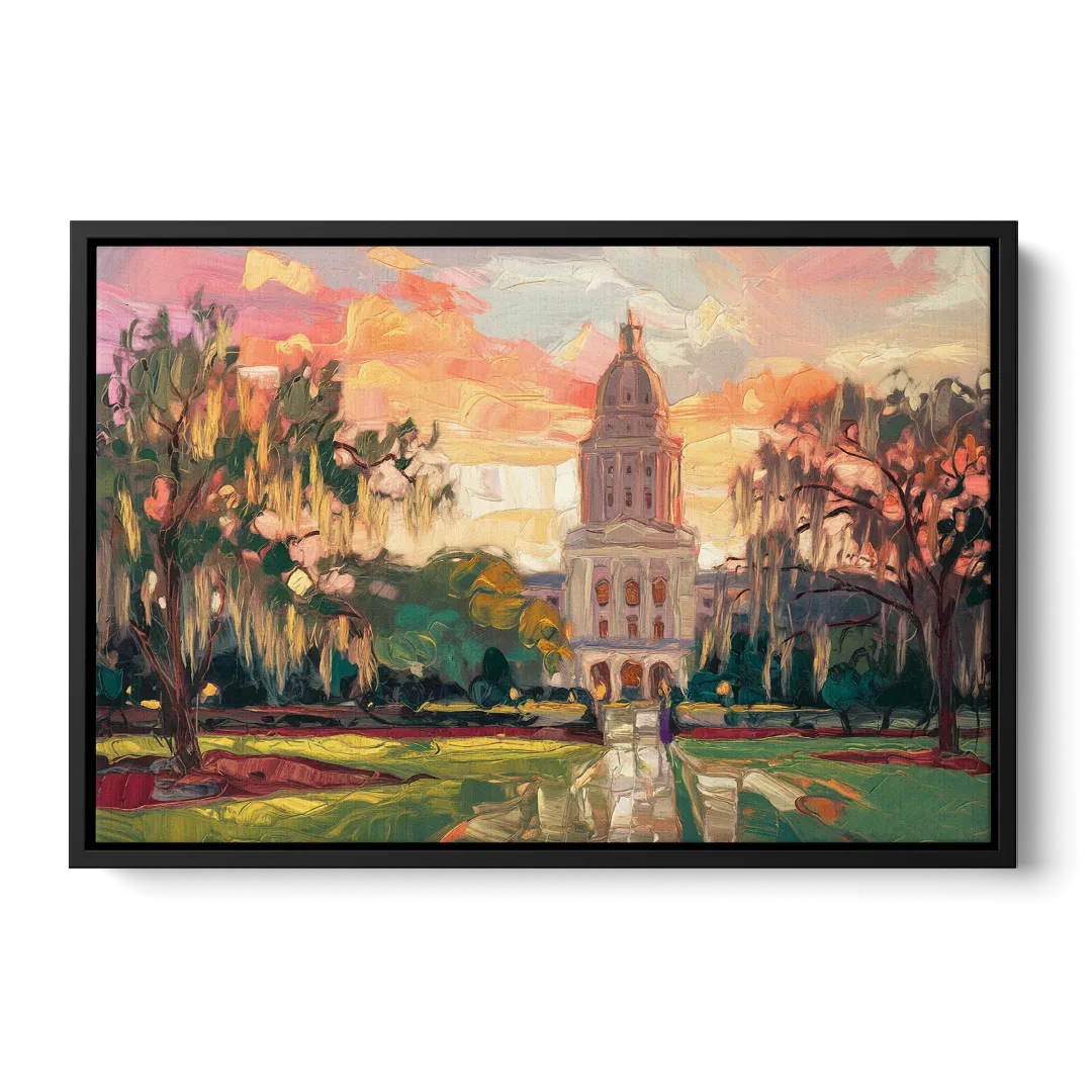 Baton Rouge Louisiana State Capitol - Black Frame Canvas