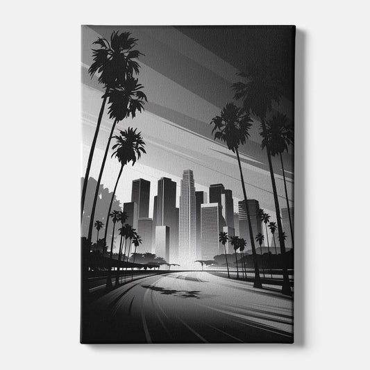 Los Angeles Black and White Cityscape Monochrome - Canvas Wall Art