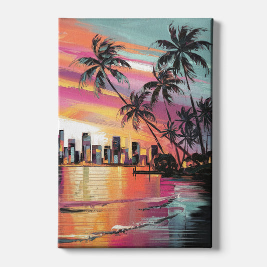 Miami Palm Trees and Sunset - Canvas Wall Art