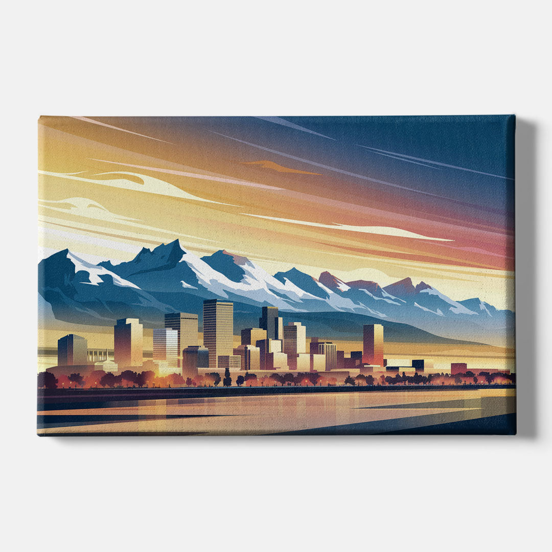 Denver Sunset Over Rockies - Canvas Wall Art