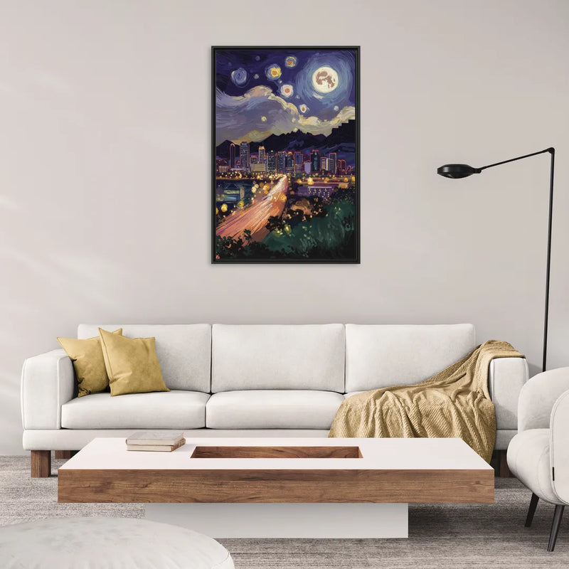 Phoenix Arizona Nightscape - Living Room Black Frame Canvas