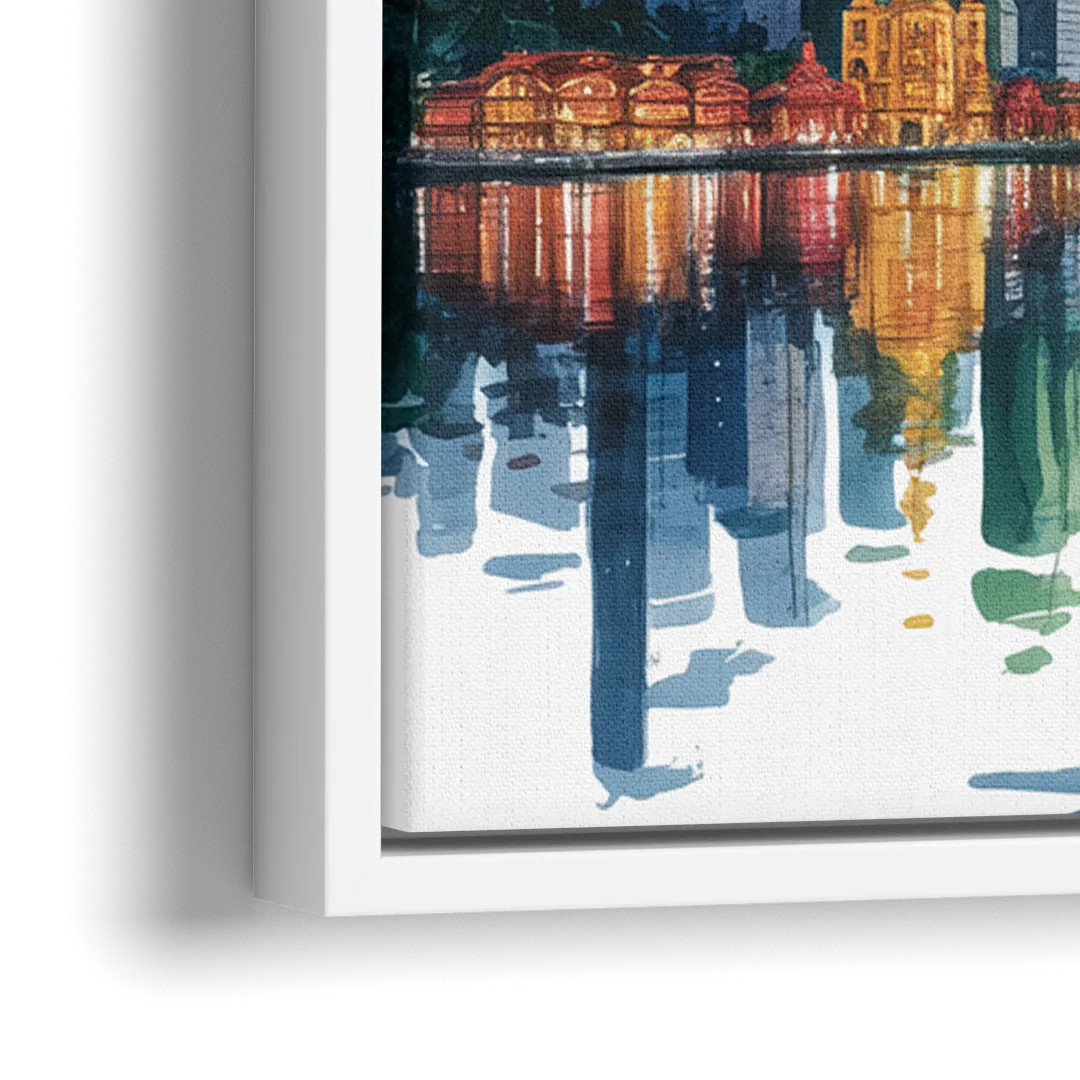 Victoria Harbour Lights - Close-Up White Frame Canvas