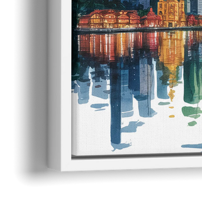 Victoria Harbour Lights - Close-Up White Frame Canvas